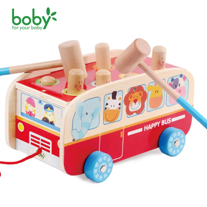 Boby Colorful Fun Vehicle Wooden Toys Hammering Hammer Wood Toy Early