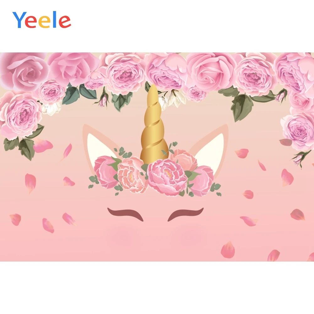 

Yeele Unicorn Petals Flowers Gradient Pink Birthday Photography Backgrounds Customized Photographic Backdrops for Photo Studio