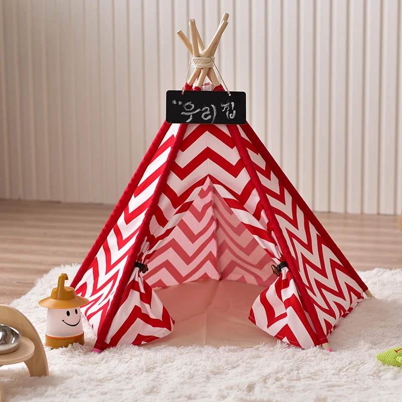 

Red Chevron Canvas Dog Tent House Pet Teepee Tipi Dog Tee Pee Cat Teepee