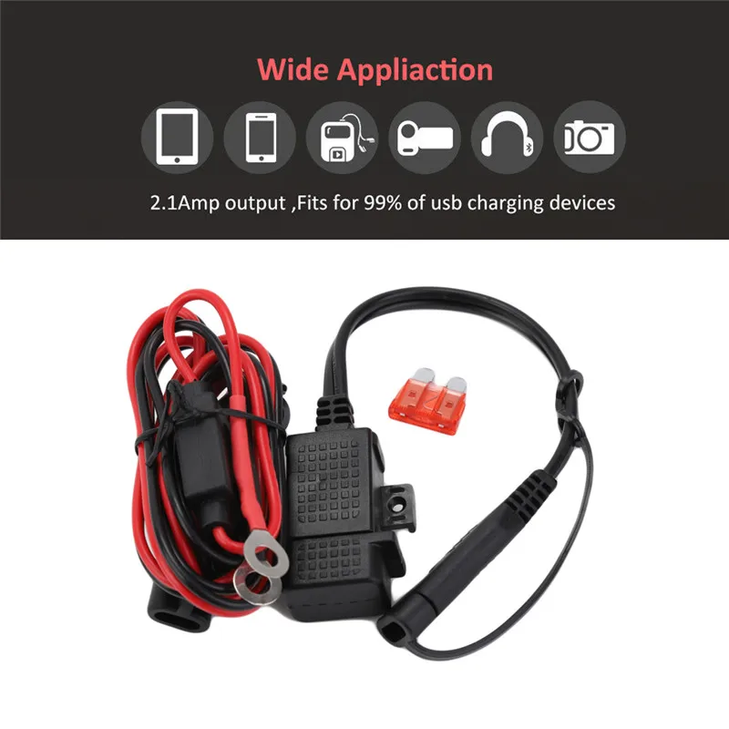 Best SAE To USB Cable Adapter Quick 2.1A Port With Inline Fuse Waterproof USB Charger For Motorcycle Cellphone Tablet GPS 1