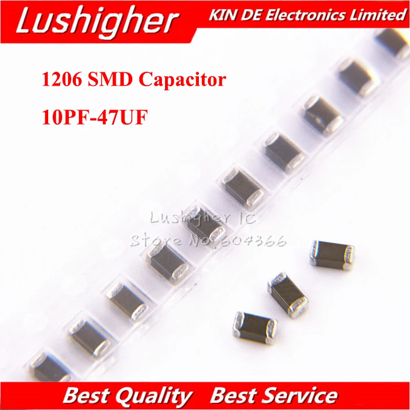 

100pcs 10PF-47UF 1206 SMD 500V X7R Error 10% 10uf 106K 0.1UF 1UF 47UF 2.2UF 22UF 1UF Ceramic Capacitor MLCC 106 476K 104K 105K