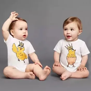

New Infant Romper Kids White Cartoon Chick Print Baby Boy Girl Clothes Infant Brother Sister Romper Toddler Jumpsuit Outfits
