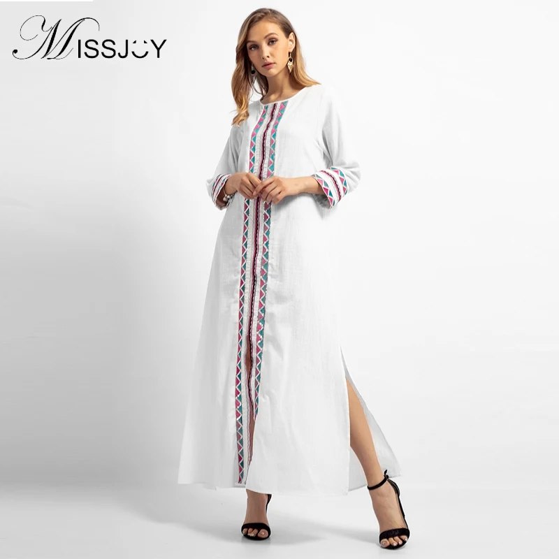MISSJOY белый Абая длинный халат Женская Осенняя Сторона Сплит мода мусульманский