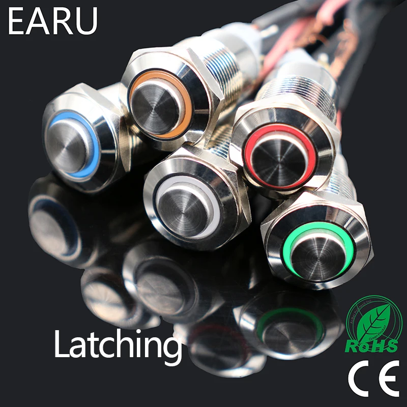 

1pcs 12mm Waterproof Latching Maintained High Round Stainless Steel Metal Push Button Switch Light Shine Car Horn Auto Lock