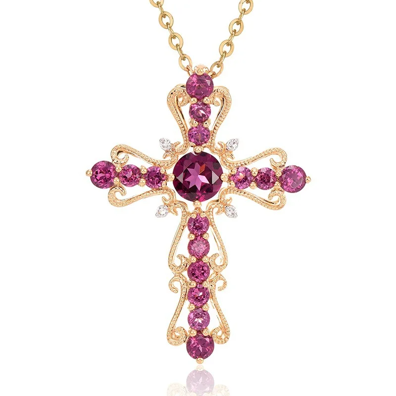 

KingDeng 925 Standard Sterling Silver Purple Crystal Cross Pendant Women Slide Religious Christian Pendants Jewelry Chakra 2018