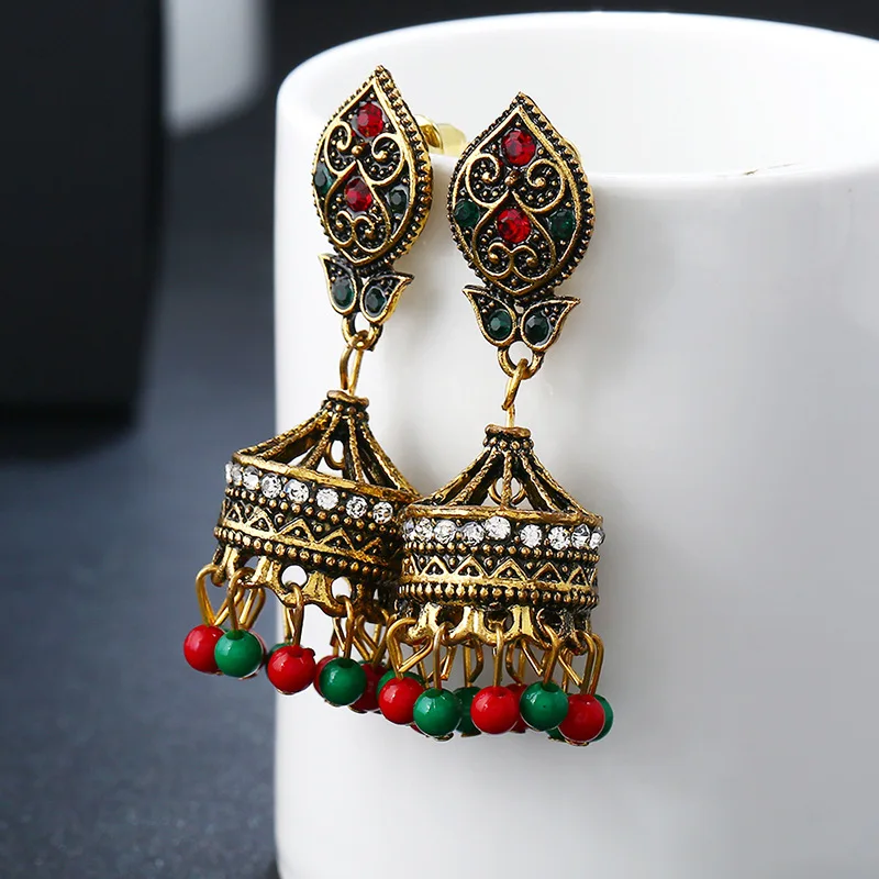 New Earrings Retro National Wind Hollow Carved Bells Alloy Earrings
