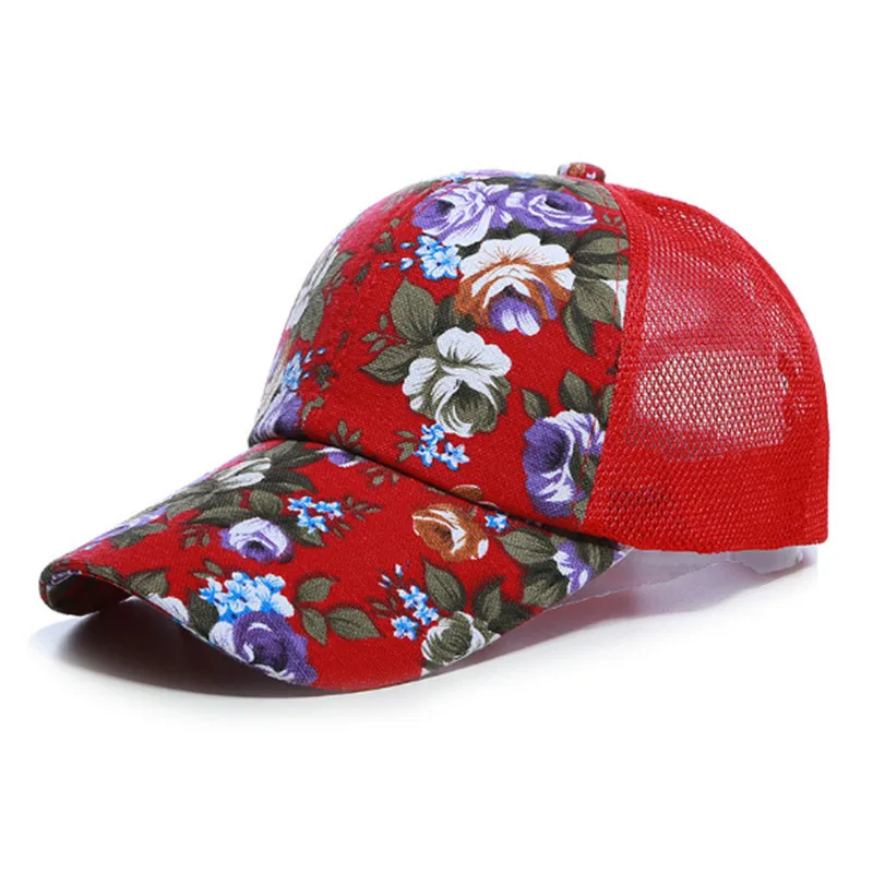 2021 Simple Women's Baseball Cap Summer Multicolor Flower Printing Girls Snapback Brethable Adjustable Mesh Casual Wild Sun Hat 6