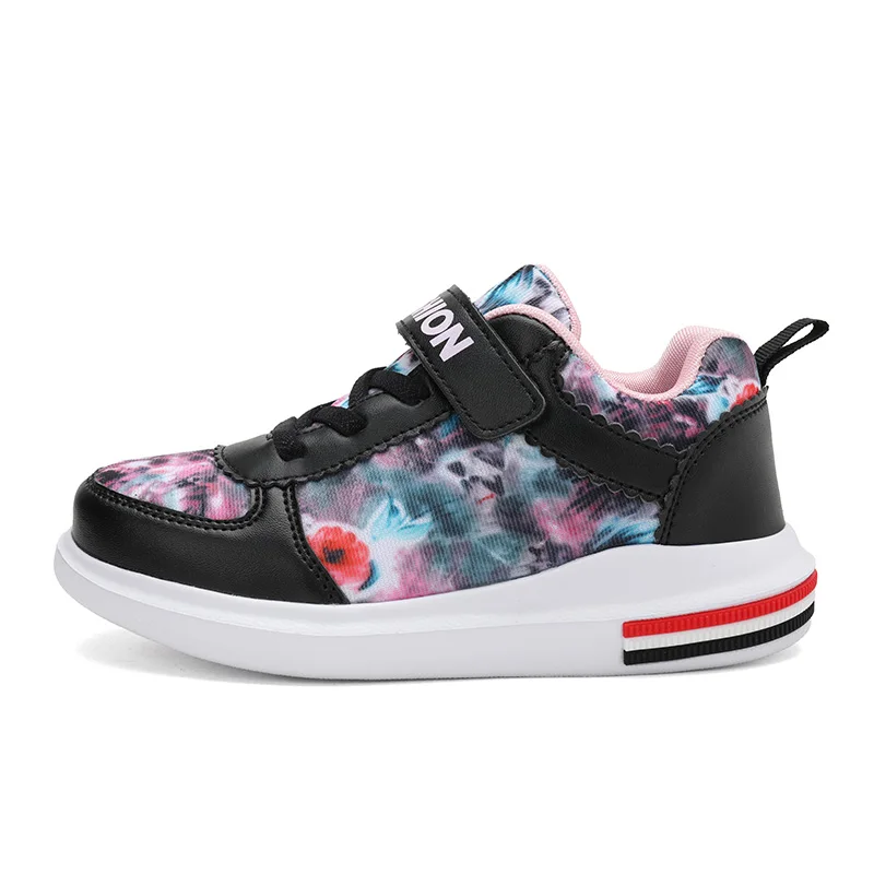 

Spring 2019 New Children's Shoes PU Leather Outdoor Flowers Upper Design Boys Girls shoes Breathable Soft Running Sports Shoe