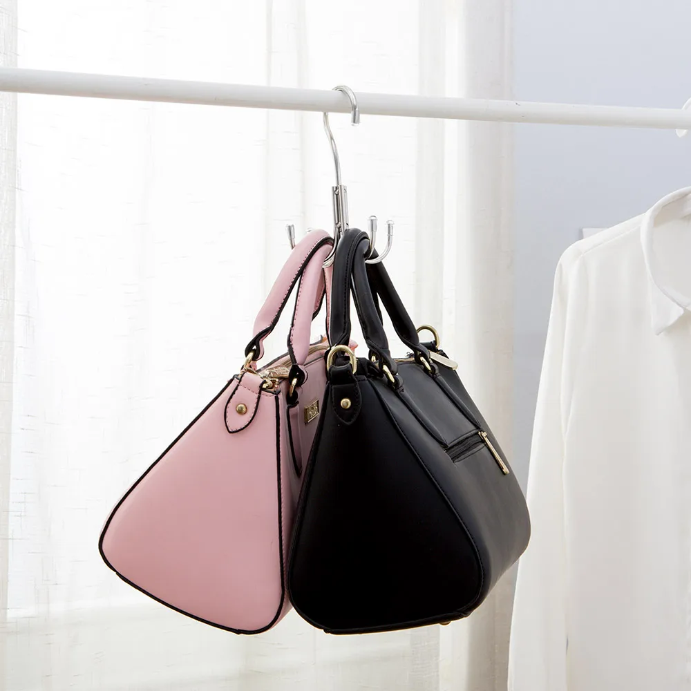 Stainless Steel 4 Hooks Hanger Rack Space Saving Multifunction Hooks for Handbag Neck Tie Clothes Belt Rack Neck Tie Hanger