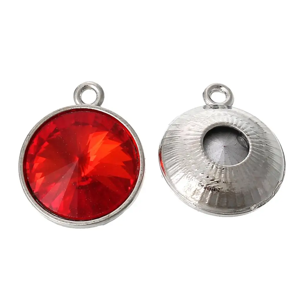 Подвески DoreenBeads из металлического сплава круглые серебристые красные граненные
