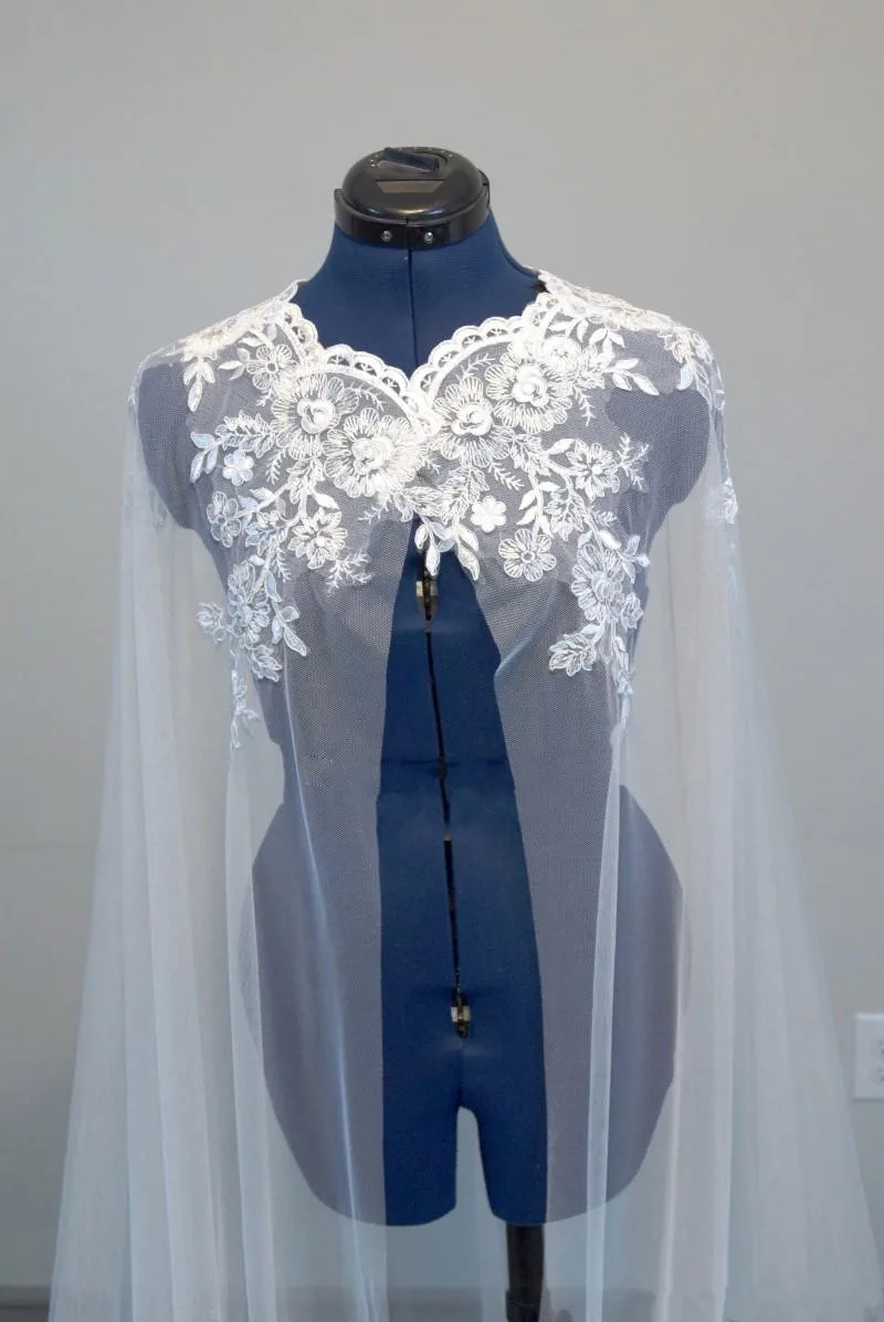 Белые/цвета слоновой кости свадебные обертывания с кружевной аппликацией Свадебная куртка накидка для невесты кружевная накидка для свадебного платья на заказ