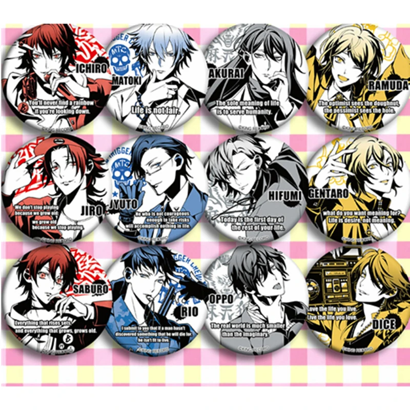 

DRP HypnosisMic Division Rap Battle Doppo Izanami Iruma Arisugawa Nirou Ramuda Jinguji Cosplay Prop Brooch Emblem Badge