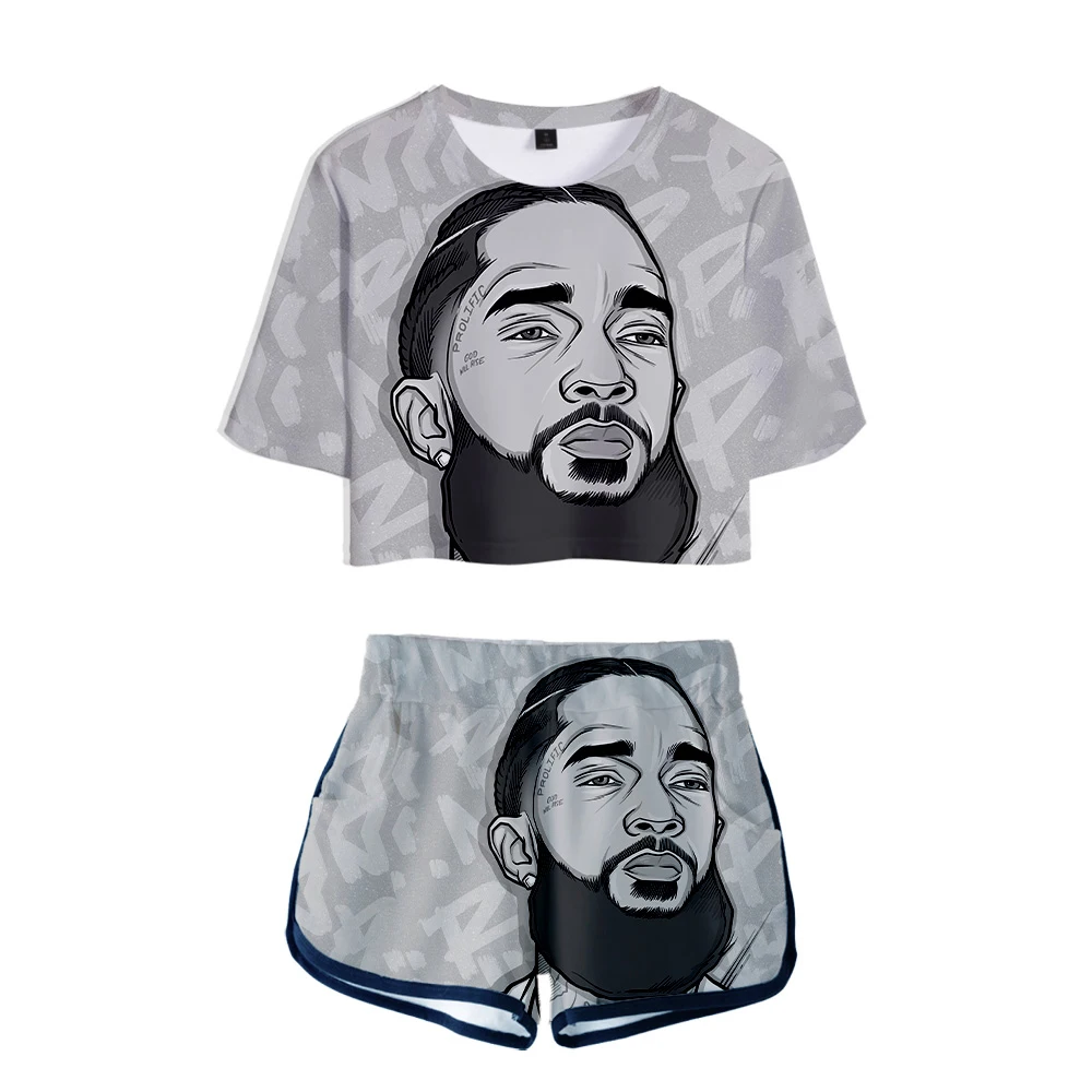 Nipsey hussle two piece set Kpop Women Sets New Oversize Navel short sleeve and Short Pant O-neck Summer kpop two piece set