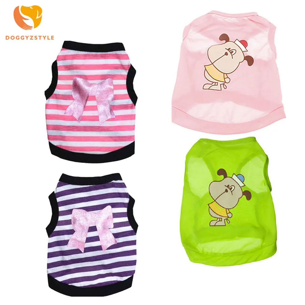 Dog Summer Clothes Cute Stripe Bowknot Printed Vest Shirts Cotton T