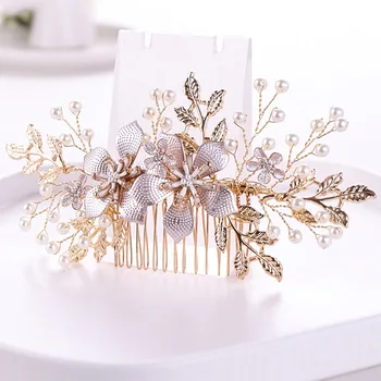 

Gold Color Crystal Beads Pearl Handmade Women Hair Combs Jewelry Headpiece Party Wedding Bride Tiara Hair Jewelry Accessories JL