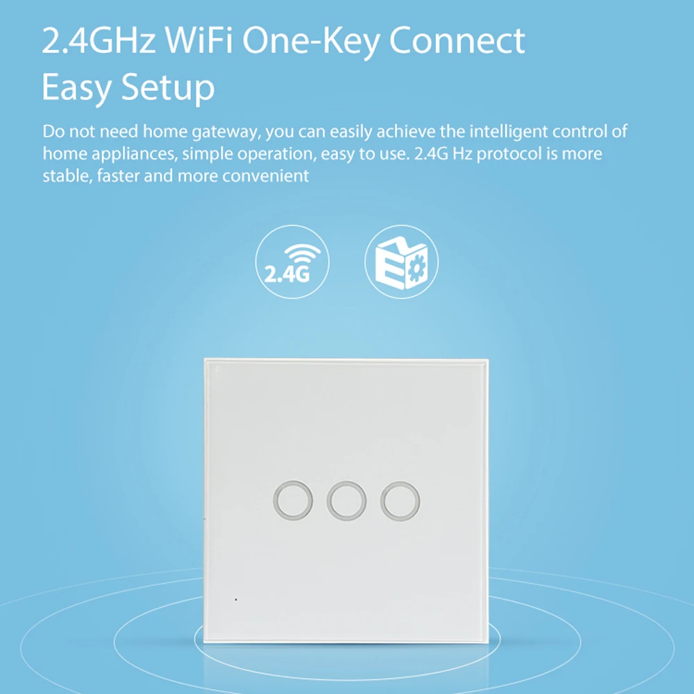 Умный выключатель света Tuya настенный сенсорный с поддержкой Wi Fi 3 клавиши