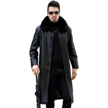 Куртка из натуральной кожи, меховые пальто для мужчин, зима размера плюс 5XL, Мужское пальто из спилка, теплая плотная длинная парка mujer: LX2581