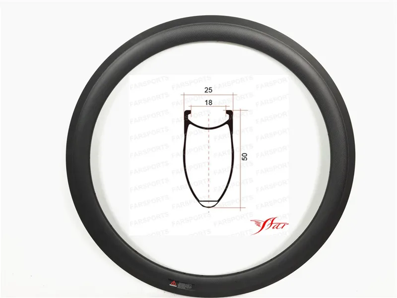 

Aero U shape 50mm 25mm carbon clincher rims custom spoke holes 16H~32H internal or external with high temp basalt braking track