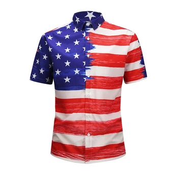 

2019 Summer USA Flag 3D Print Men Shirt Fashion Steetwear Short Sleeve Shirt Casual camisa masculina Eur Size