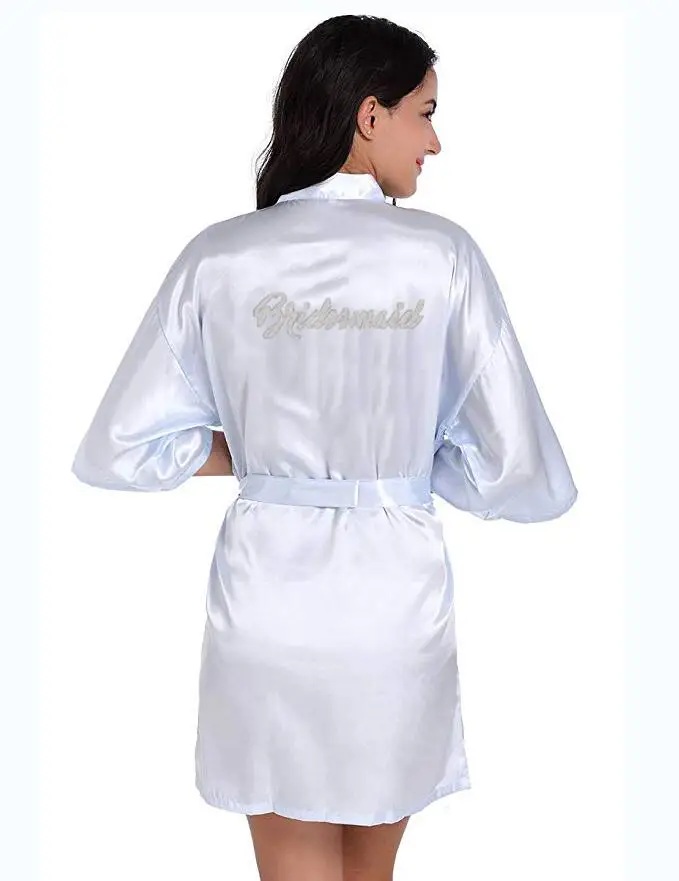 PDTY 01 Silver Writing Bridal Wedding Robes Bride Bridesmaid Maid of Honor Women Party Robe Name and Date Get Ready Robes