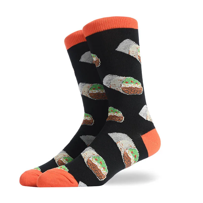 Мужские носки с принтом счастливой вкусной еды, Разноцветные носки, забавные носки с гамбургером, пиццей, Harajuku, скейтборд, хлопковое платье, свадебные носки - Цвет: 3