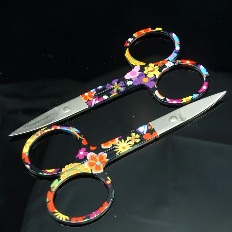 

2pcs Professional Flower pattern Nail Scissor Manicure For Nails Eyebrow Nose Eyelash Cuticle Scissors Curved Makeup Tools,wide