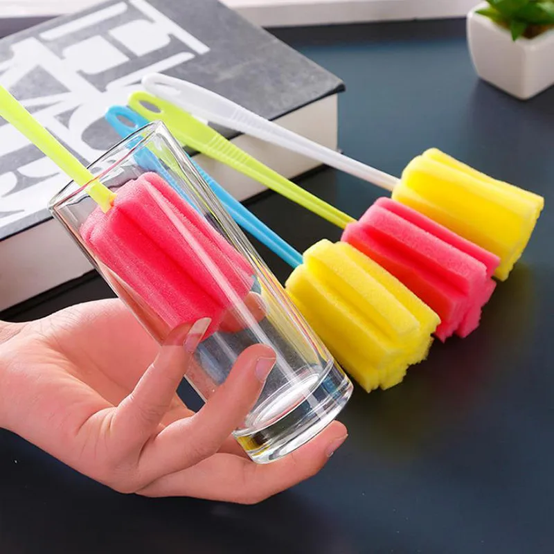 Cleaning Brushes Kitchen Cleaning Tool Sponge Brush For Wineglass Bottle Coffe Tea Glass Cup long handle Brush wholesale
