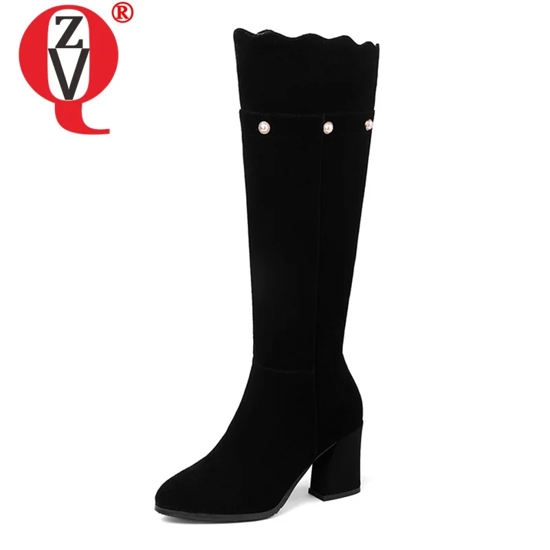 

ZVQ winter brand woman knee length Keep warm boots 2019 new fashion grace dress shoes ladies side zipper sqaure heel long boots