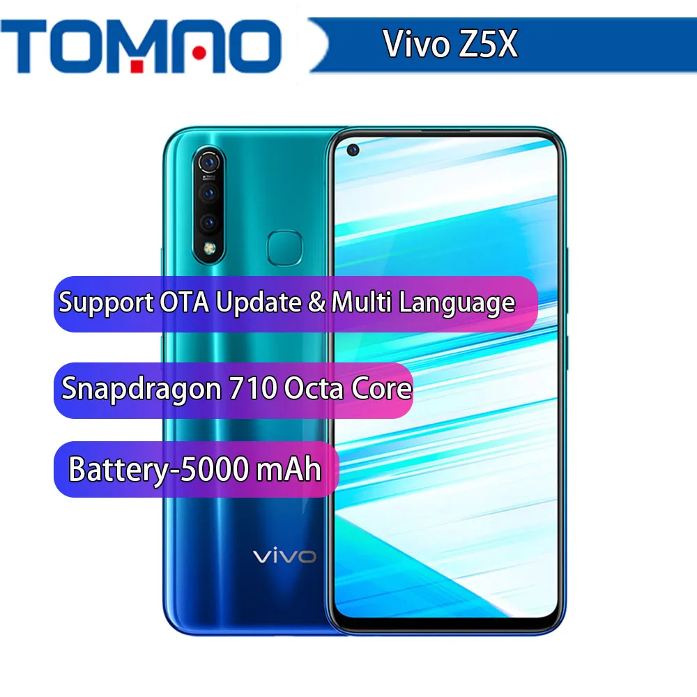 vivo Z5x мобильный телефон 6,5" экран 6G 64G Восьмиядерный Snapdragon710 Android 9 5000 мАч большая батарея смартфон