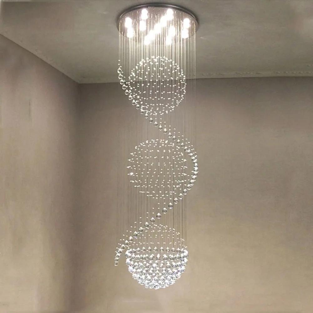 

high quality 3 balls crystal chandelier modern lighting AC110V 220v long staircase crystal light fixtures