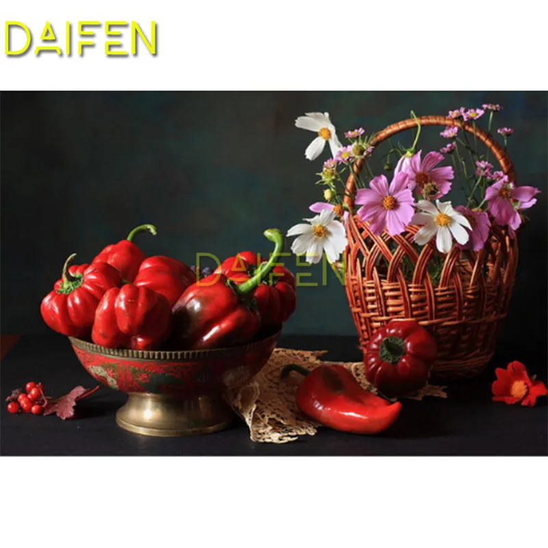 

Full Square Diamond mosaic red pepper flower Full Round Diamond embroidery Cross stitch 5D DIY Diamond painting basket
