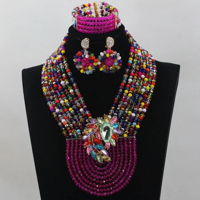 Торговля винный Африканский ювелирный набор бордовые бусы свадебное ожерелье из хрусталя кулон набор Горячая подарок WD698 - Окраска металла: 19