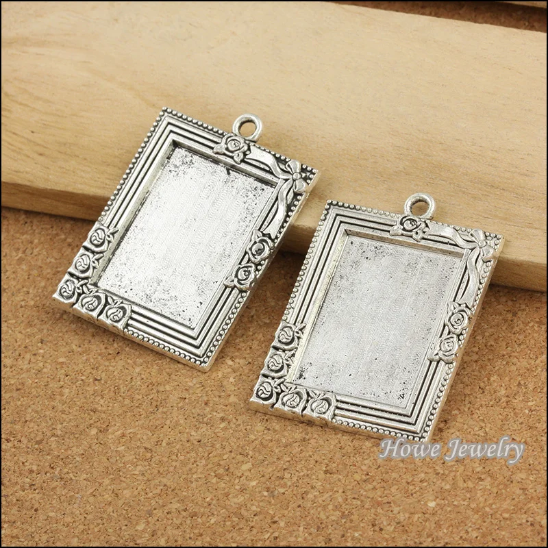 10 pcs Vintage Charms Rectangular frame Pendant Antique silver Fit