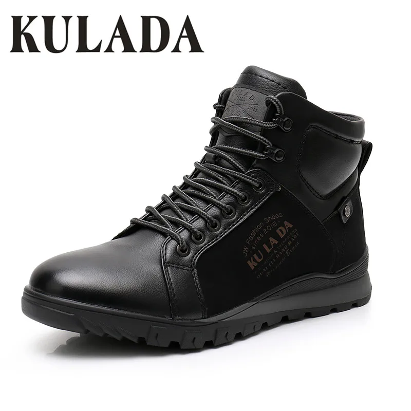 Kulada Prova Segurança Black Sapatos Grossa Homens Couro Boots Pele Quente Sapatilha Rendas Dos Casuais Botas Novos Até À Da D' Trabalho Ankle De Neve Água xUSaxwq