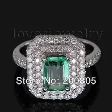 Popular Vintage Emerald Cut 4x6mm 18kt White Gold Diamond Emerald Ring WU005
