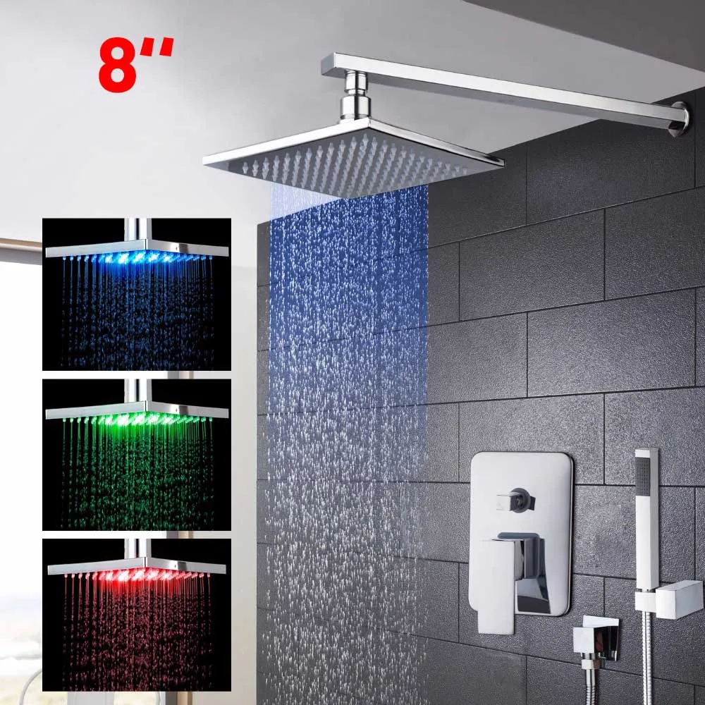 Yanksmart водопад душ для ванной " 10" 1" 16" светодиодный душ для ванной комнаты панель для дождевых осадков настенный набор для душа с ручным распылением - Цвет: 8 Inch