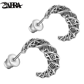 

ZABRA Real 925 Sterling Silver Vintage Moon Earrings For Men Retro Black Process Male Stud Earring Party Pierced Man Jewelry