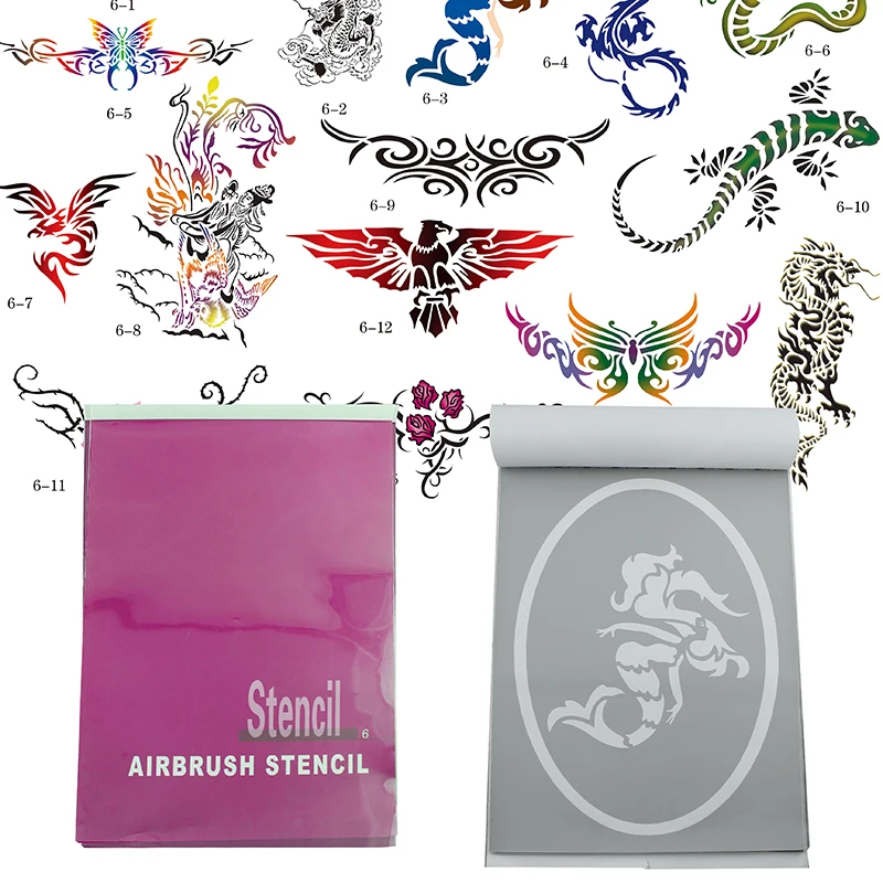 

OPHIR 14x Super Big Patterns Airbrush Stencils for Temporary Tattoo Body Art Painting Booklet Template Sheets Set_STE6