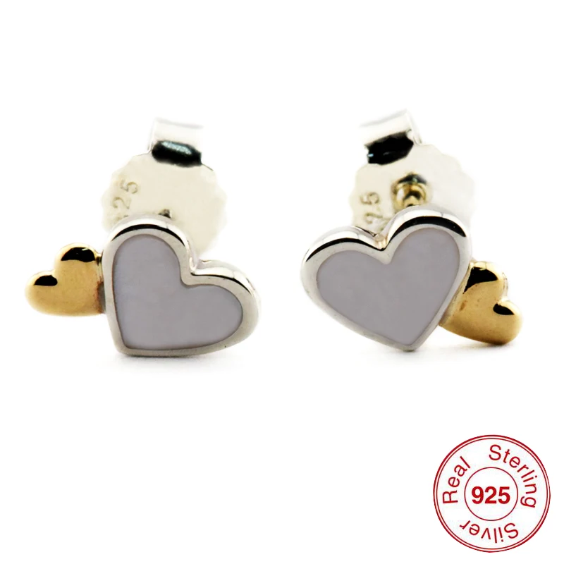 

Luminous Hearts Stud Earrings with Mother Of Pearl and 14K Real Gold 925 Sterling Silver Jewelry Free Shipping