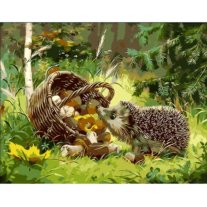 

The Hedgehog Animal DIY Painting By Numbers Kits Coloring Oil Painting On linen Drawing Home Artwork Wall Art Picture