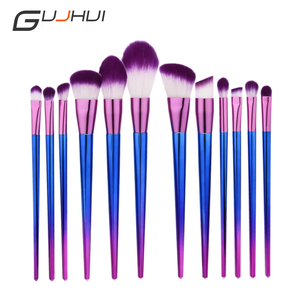 

2017 Makeup Brushes 12 pcs Professional Synthetic Fiber Purple bright color Powder Eyeshadow Makeup Brush kits New Arrival