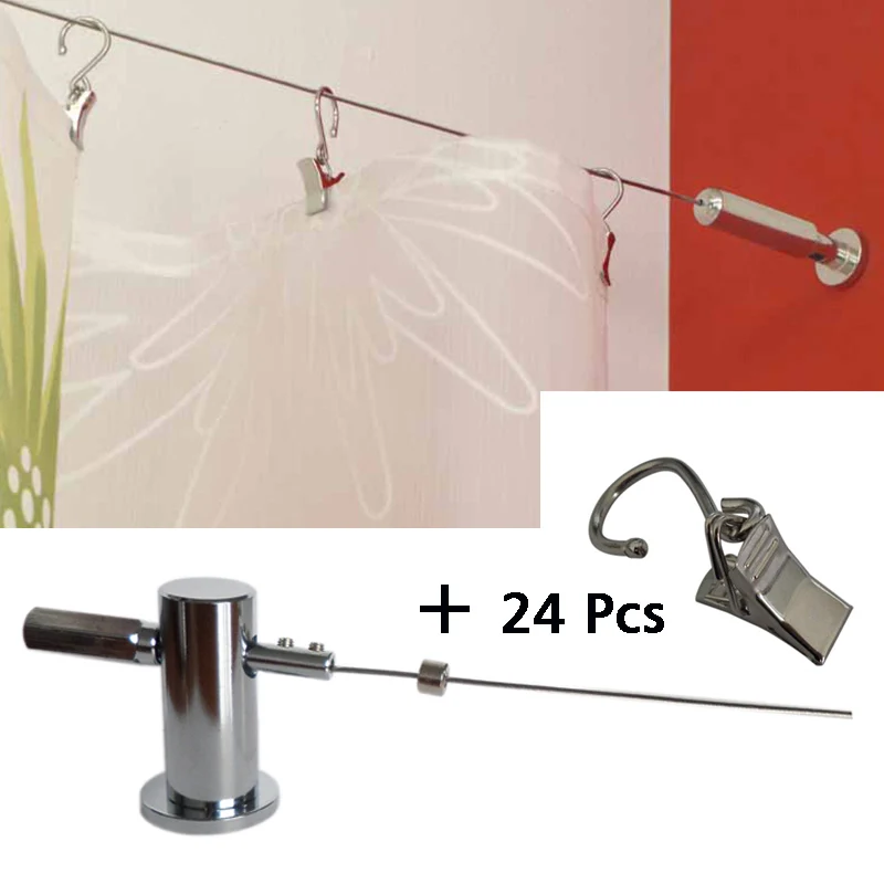 5m Curtain Drapery Drape Wire Rod Set And 24 Clips,pavo , Curtain