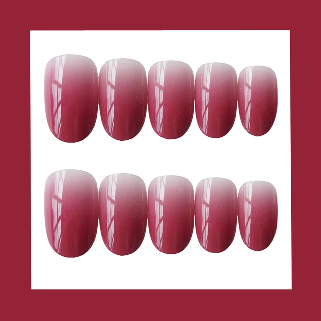 24PCS/set Gouache gradient gentle morandi grey false nails,Small round head Middle-long full nail tips lady art tool bride