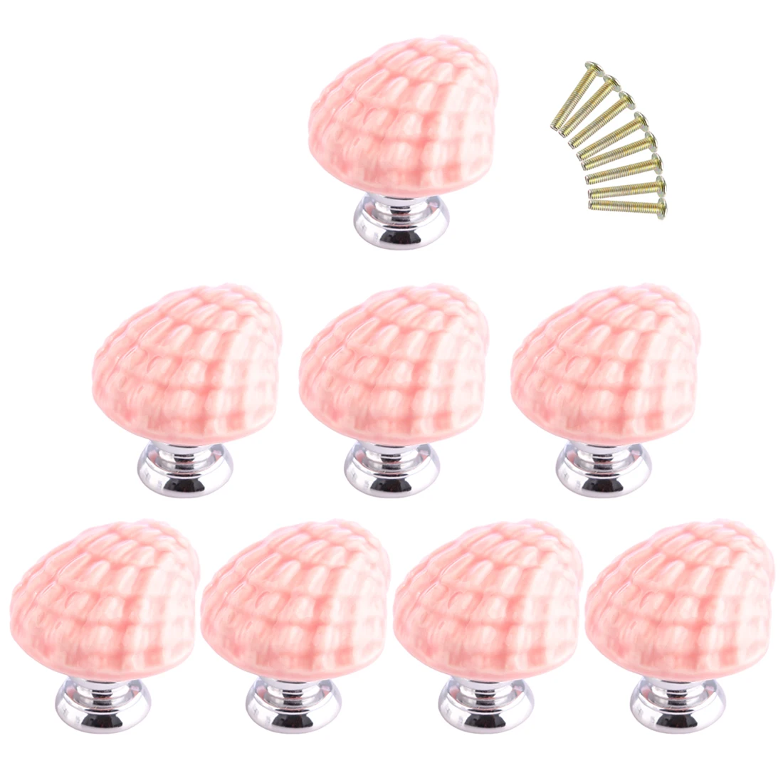 

8 pcs Set Shell Shape Ceramics Children Door Knob Furniture Handle Drawer Cupboard Kitchen Pull Handle - Pink