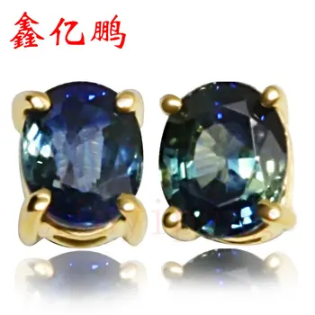 

18 k gold inlaid natural sapphire studs earrings