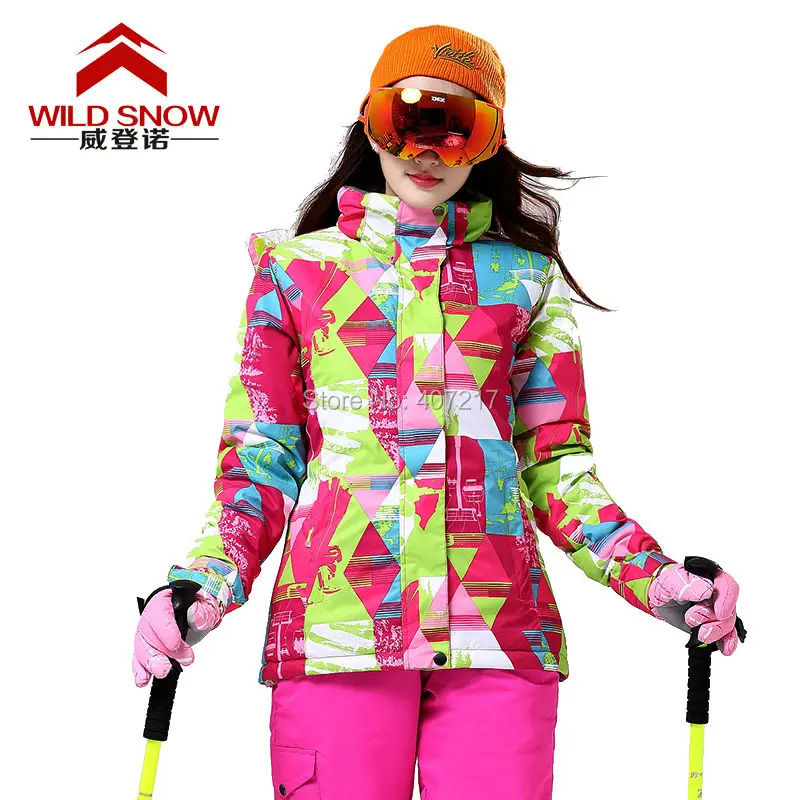 2016 brand new womens colorful geometric figure ski jacket female