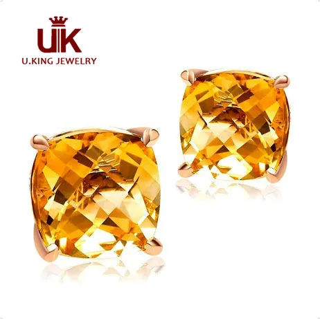 Elegant Rose Gold Yellow Topaz Stud Earring Square Stone Earrings Elegant Rose Gold Yellow Topaz Stud Earring Square Stone Earrings For Women Brinco Te12