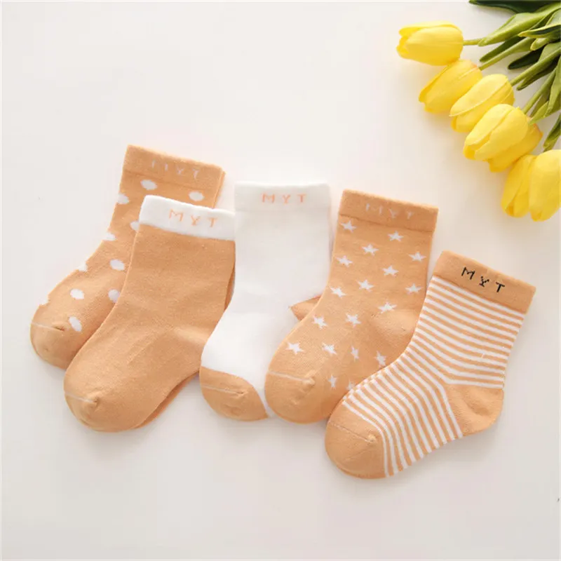 5 pair Simple geometry Safe Warm Comfort High Quality Cotton Soft Newborn Socks Kids Boy New Born Baby Girl Socks Miaoyoutong - Цвет: 2004-huang