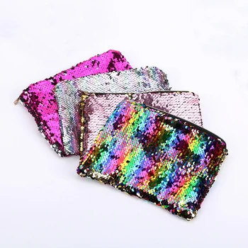 

30PCS / LOT Women Fashion Portable Cosmetic Bags Double Color Mermaid Sequins Travel Cosmetic Bag Makeup Pouch