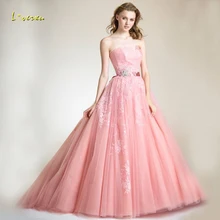 Loverxu вечернее платье без бретелей пышные платья с аппликацией из бисера без рукавов, со шнуровкой, с коротким шлейфом, вечерние платья больших размеров